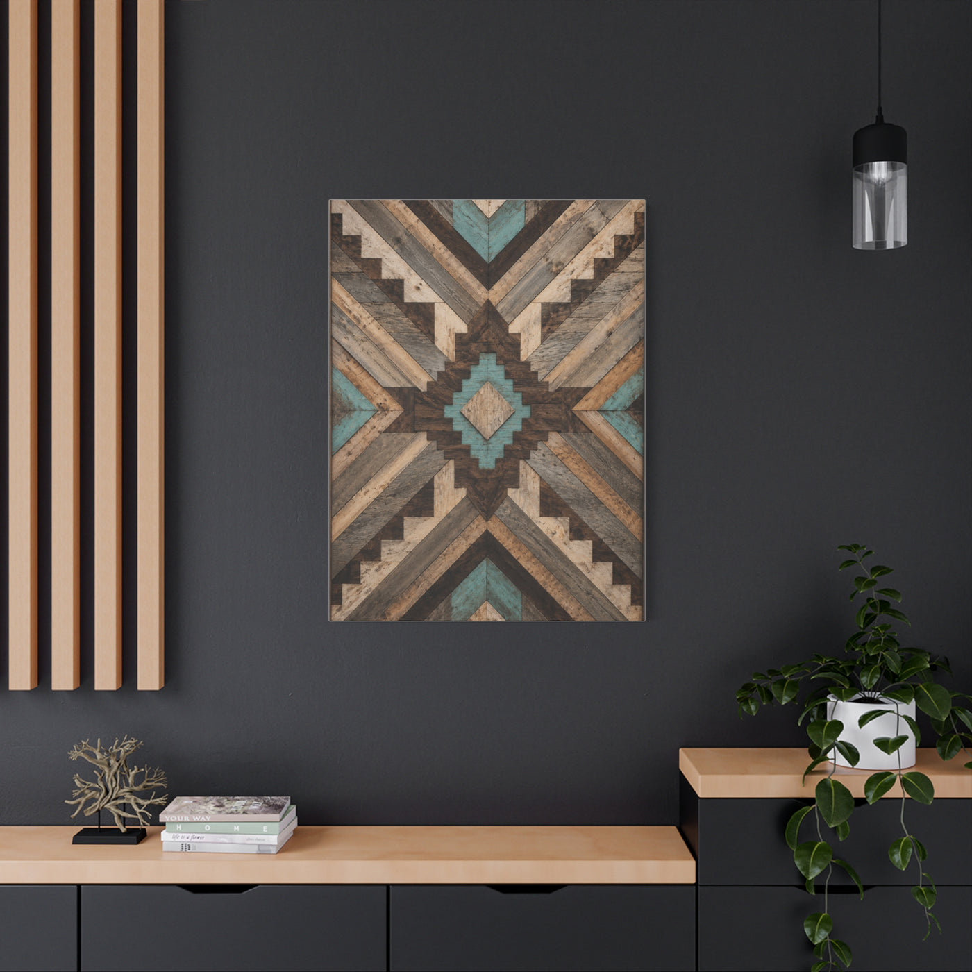 Reclaimed Wood Aztec Geometric Panel Wall Art & Canvas Print