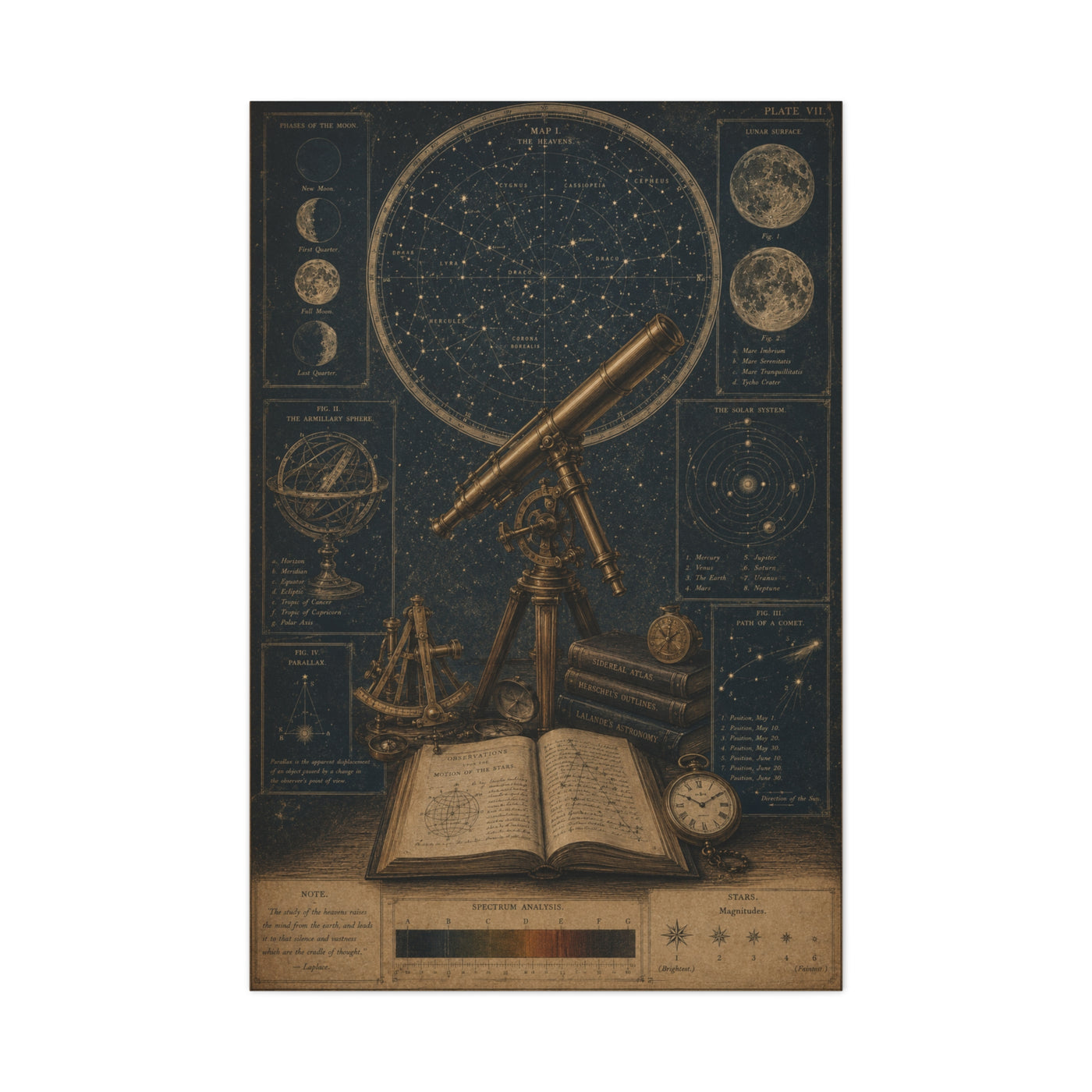 Antique Telescope & Celestial Study Wall Art & Canvas Print