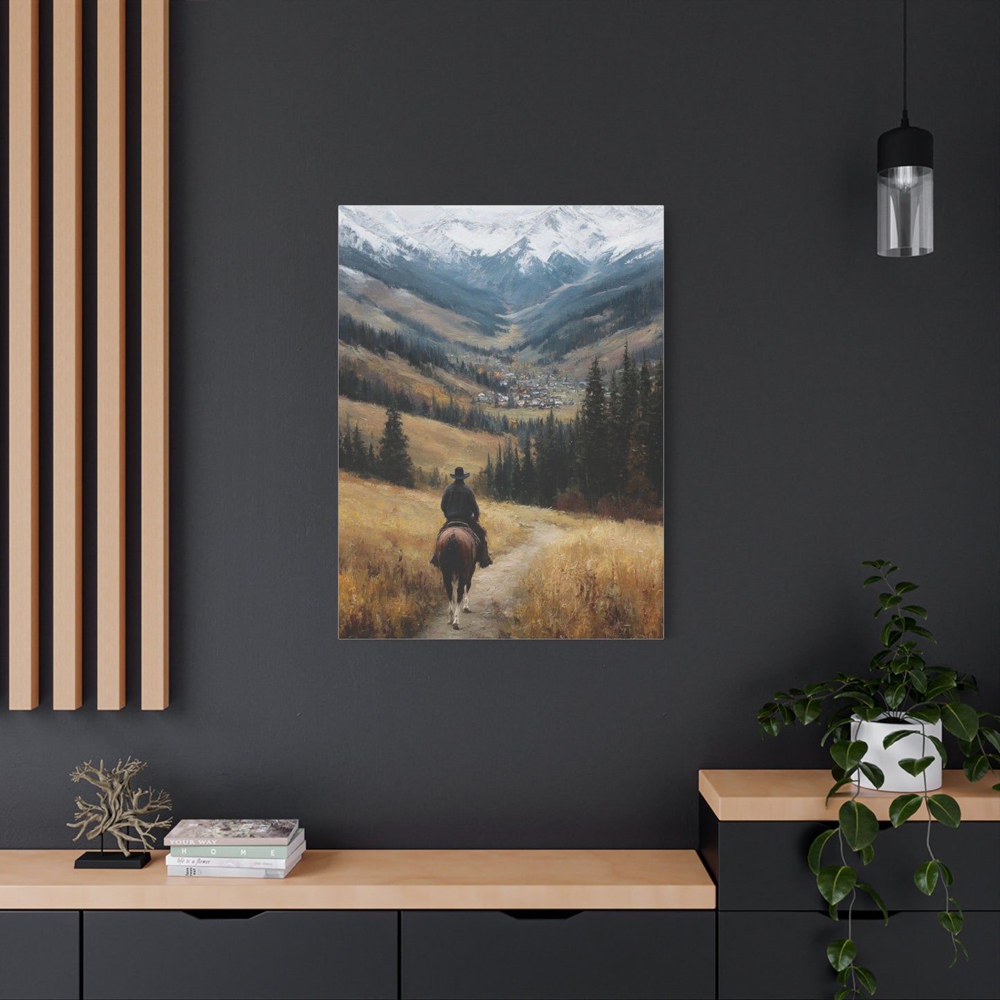 Cowboy Riding Toward a Hidden Mountain Valley Wall Art & Canvas Print