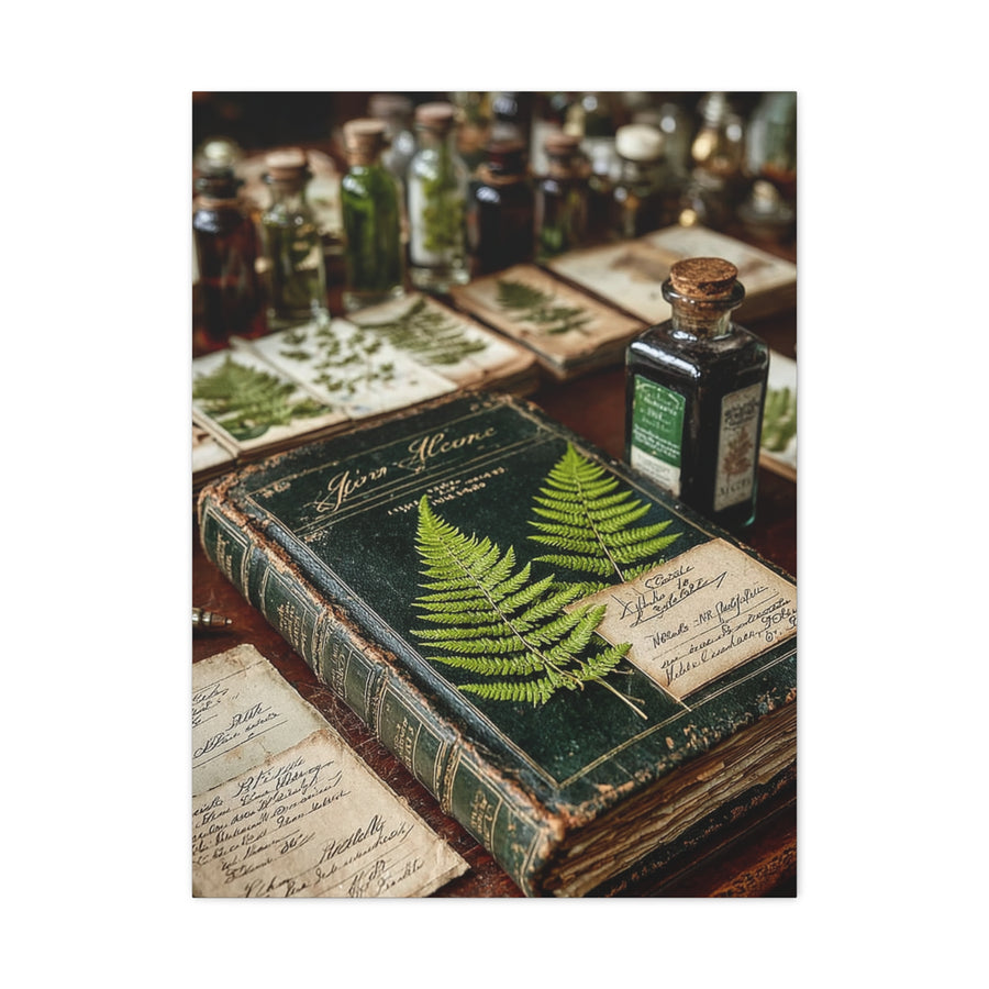 Green Antique Fern Herbarium Study Wall Art & Canvas Print