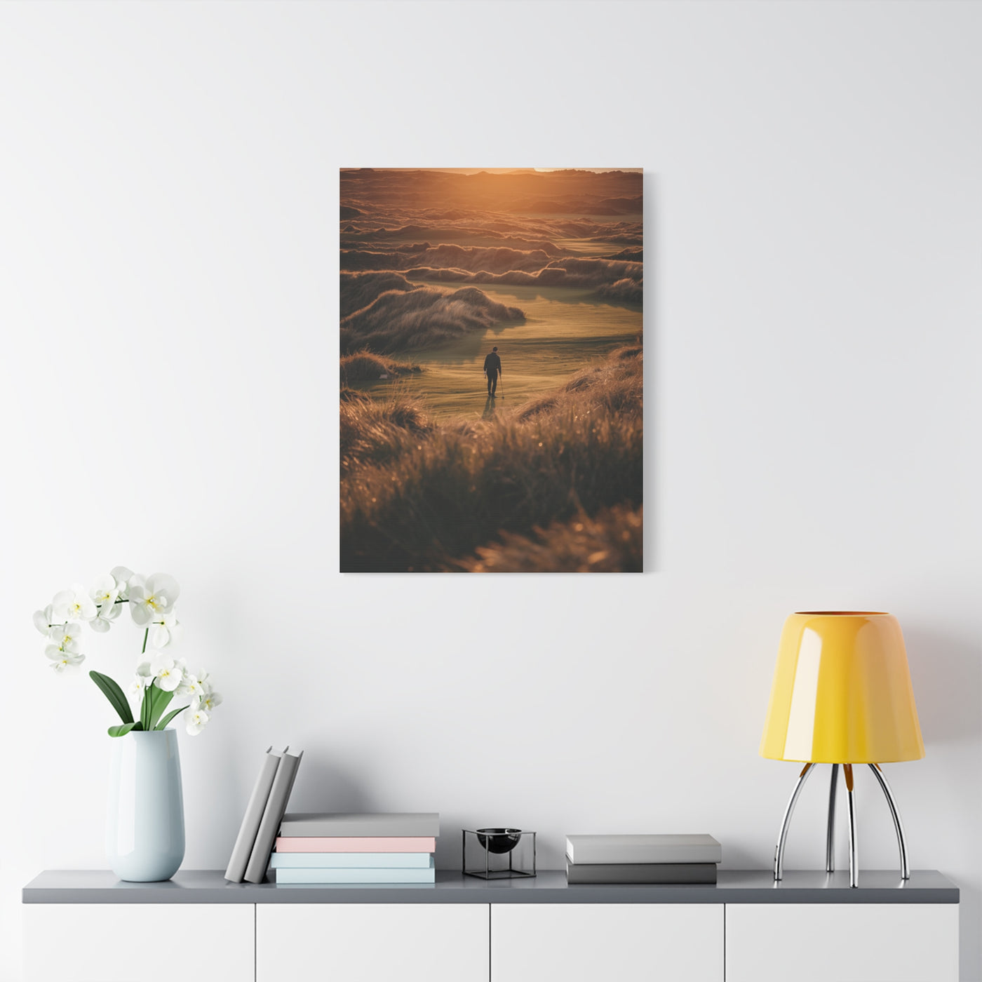 Scottish Links Golfer Sunrise Wall Art & Canvas Print