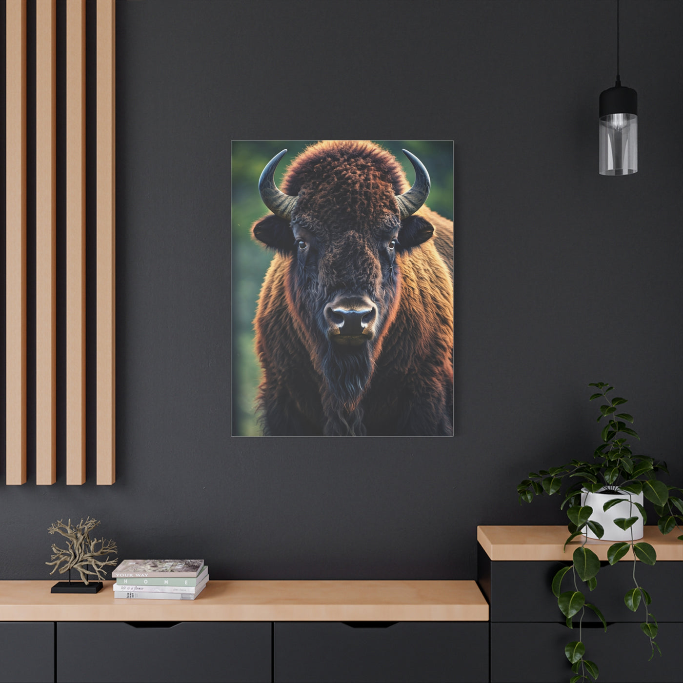 Vibrant Prairie Bison with Natural Green Backdrop Wall Art & Canvas Print
