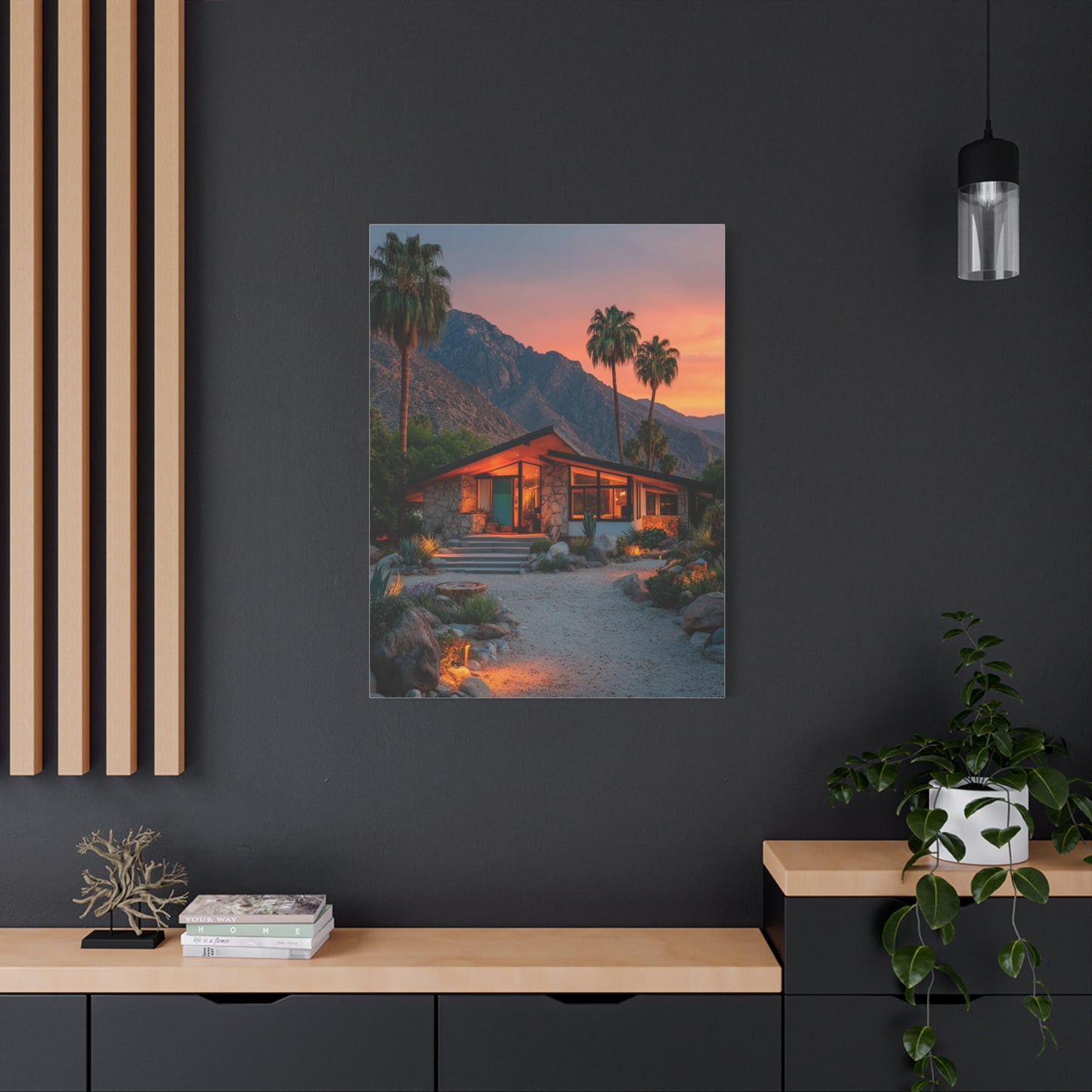 Desert Modern House at Sunset Wall Art & Canvas Print