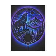 LED Mountain Wolf Night Circle Scene Wall Art & Canvas Print