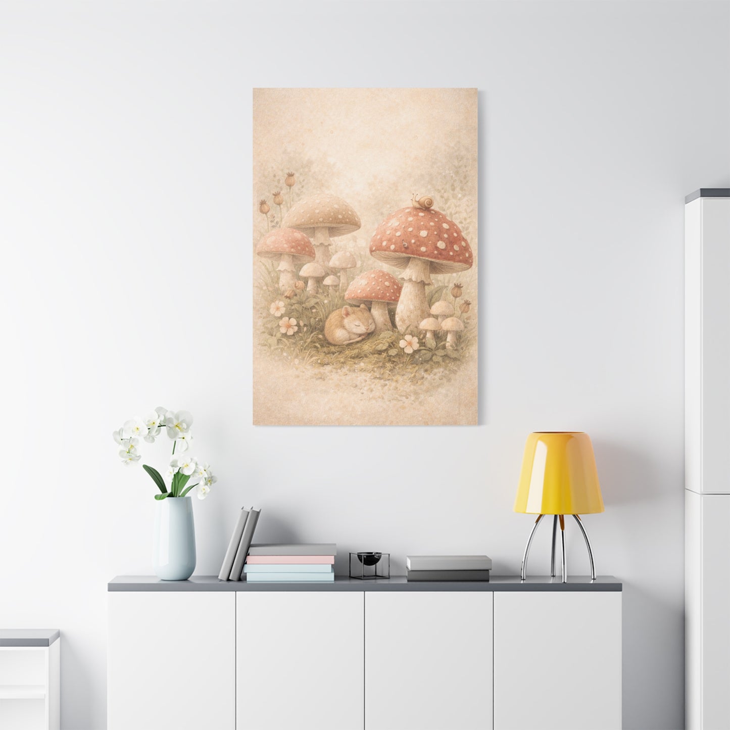 Soft Nursery Mushroom Garden Storybook Scene Wall Art & Canvas Print