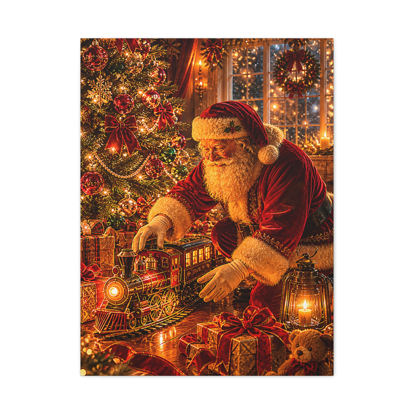 Santa Decorating the Christmas Train Wall Art & Canvas Print