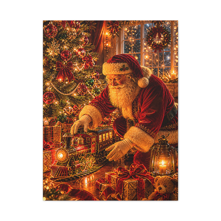 Santa Decorating the Christmas Train Wall Art & Canvas Print