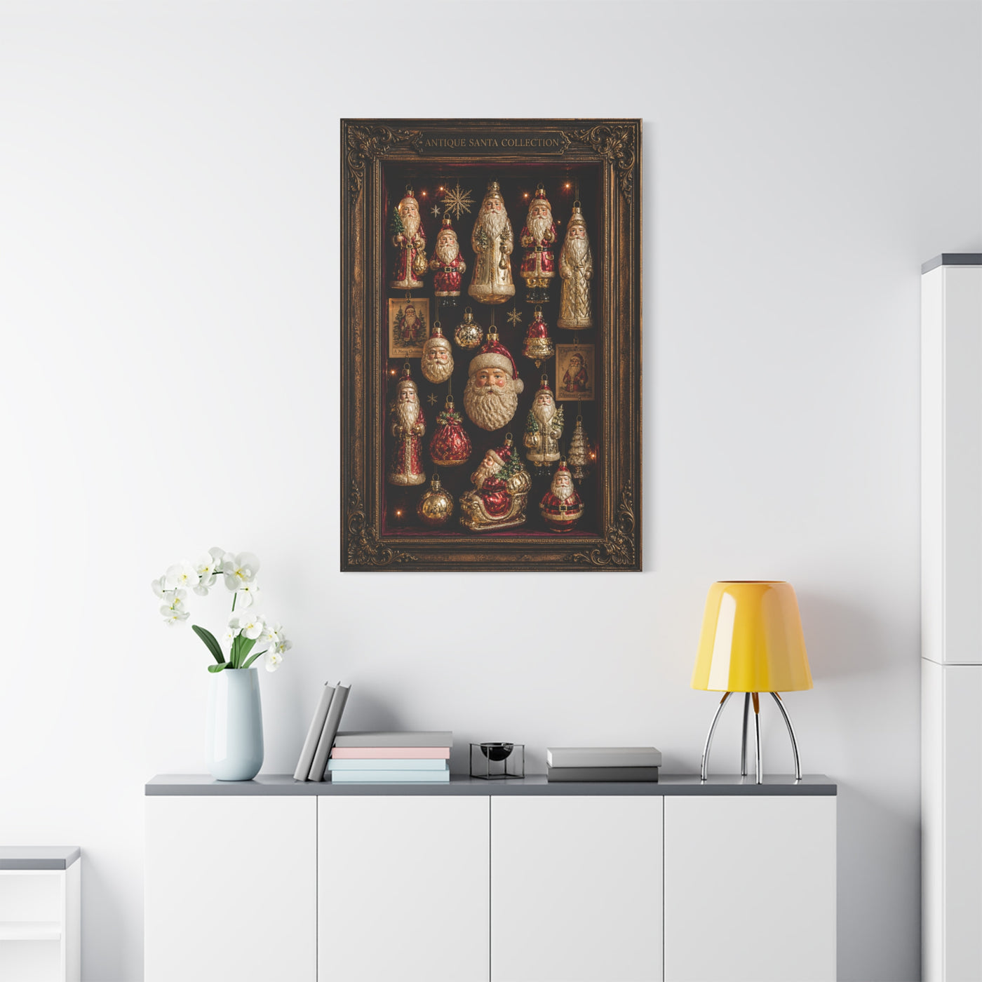 Antique Glass Santa Ornament Shadowbox Wall Art & Canvas Print