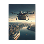 Futuristic Delivery Drone Over City Wall Art & Canvas Prints