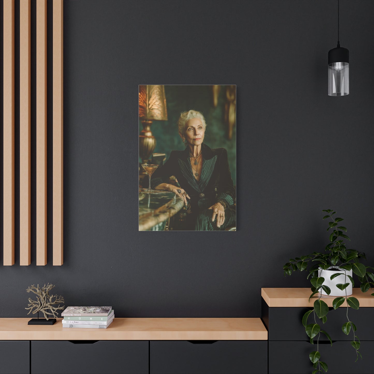 Silver-Haired Woman Martini Portrait Wall Art & Canvas Print