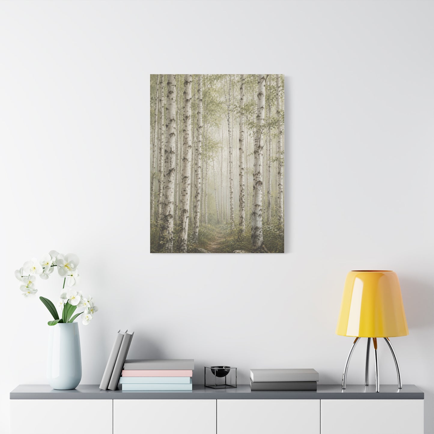 Light Birch Woodland Minimal Landscape Trees Wall Art & Canvas Print