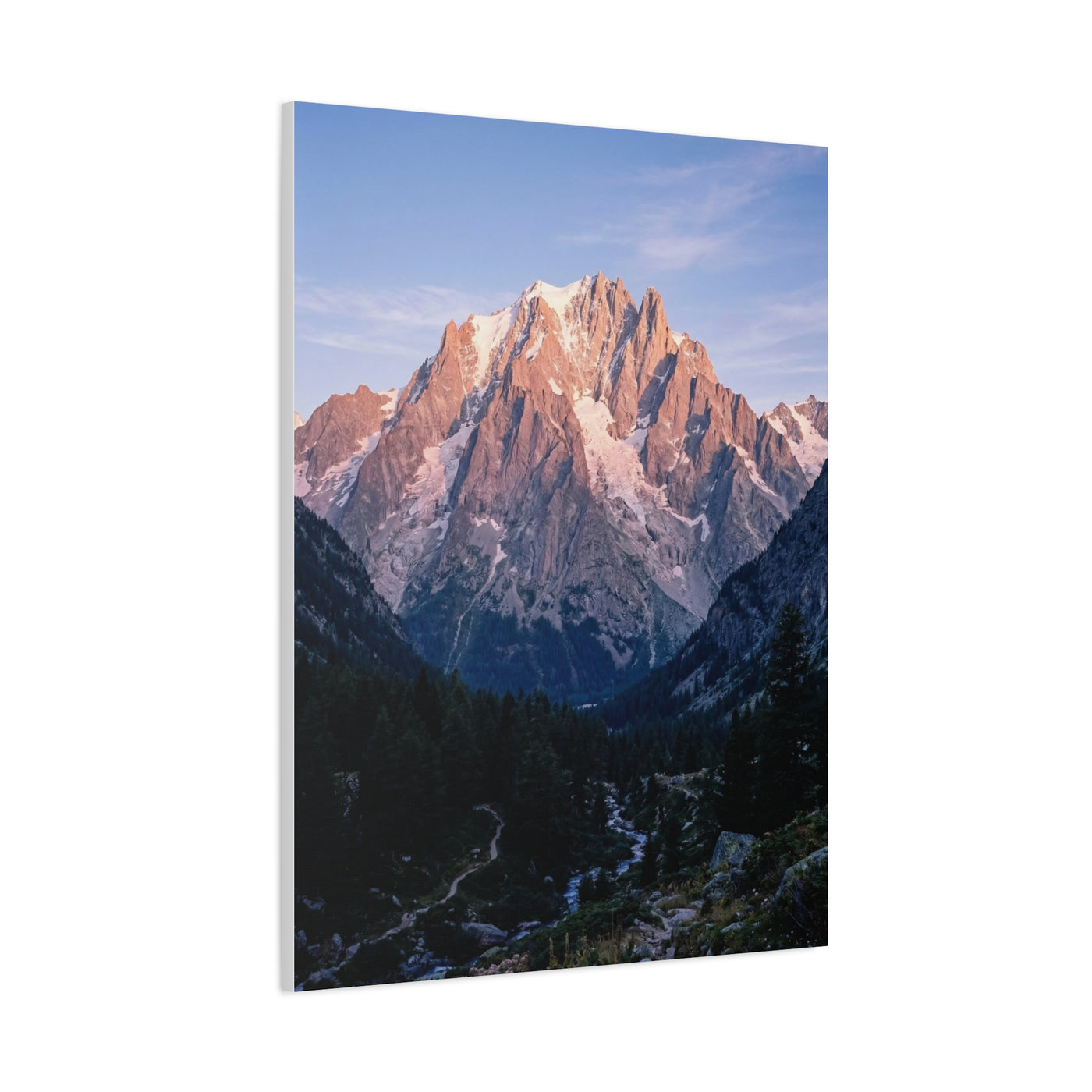 Sunlit Alpine Peak & Forest Valley Wall Art & Canvas Print