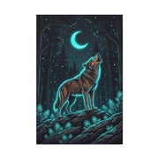 Moonlit Forest Wolf Neon Outline Scene Wall Art & Canvas Print