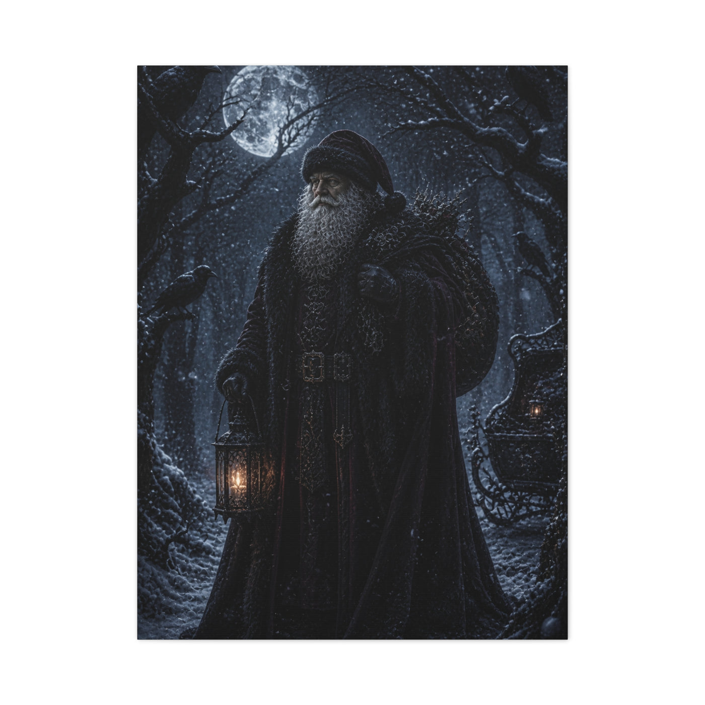 Gothic Moonlit Santa Forest Wall Art & Canvas Print