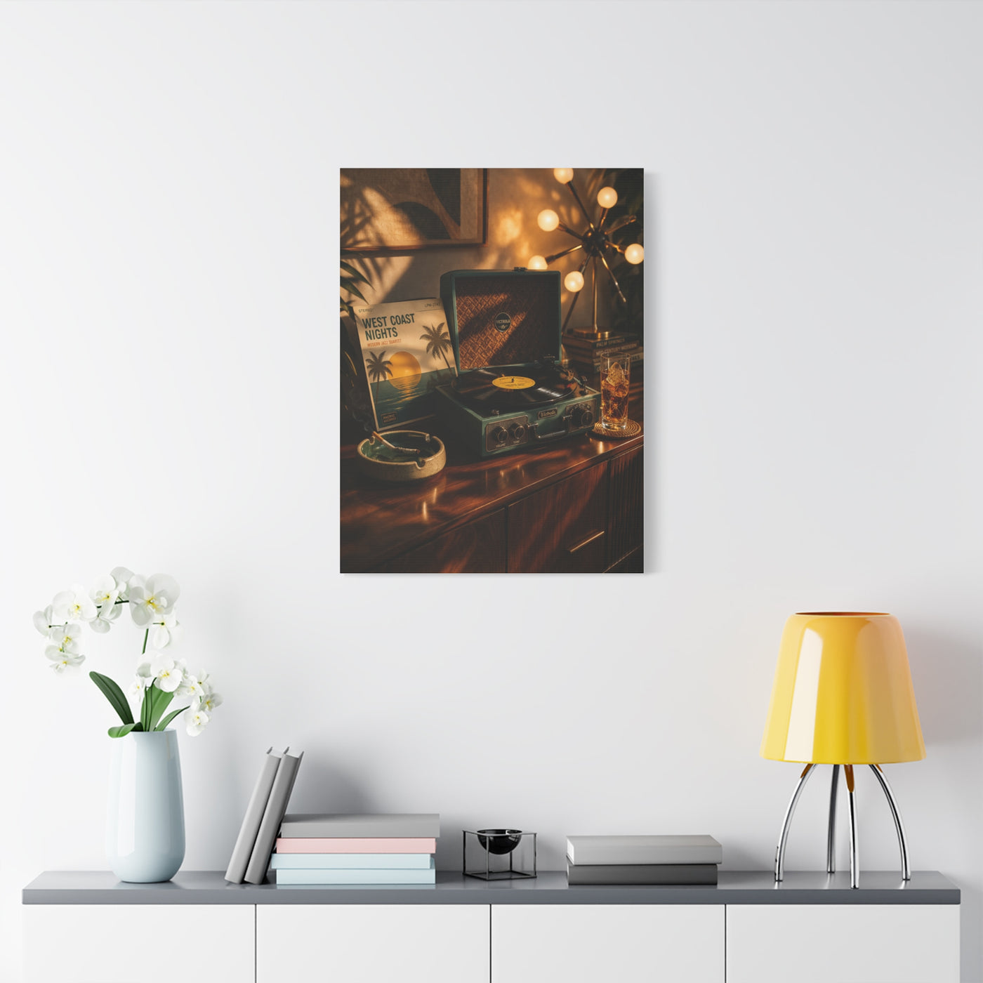 Retro Record Player Lounge Scene Wall Art & Canvas Print