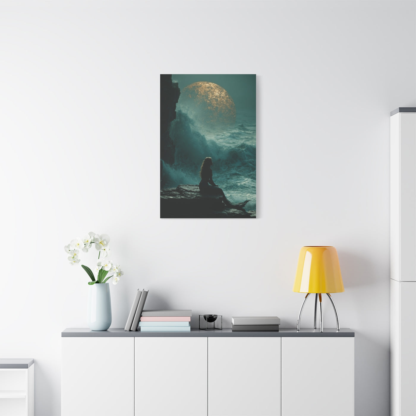 Golden Moon Ocean Silhouette Wall Art & Canvas Print