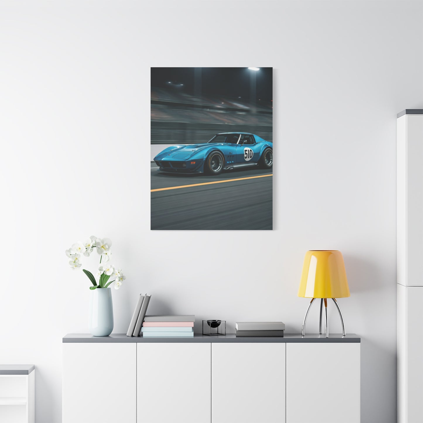 1970 Chevrolet Corvette C3 Pit Lane Under Lights Wall Art & Canvas Prints