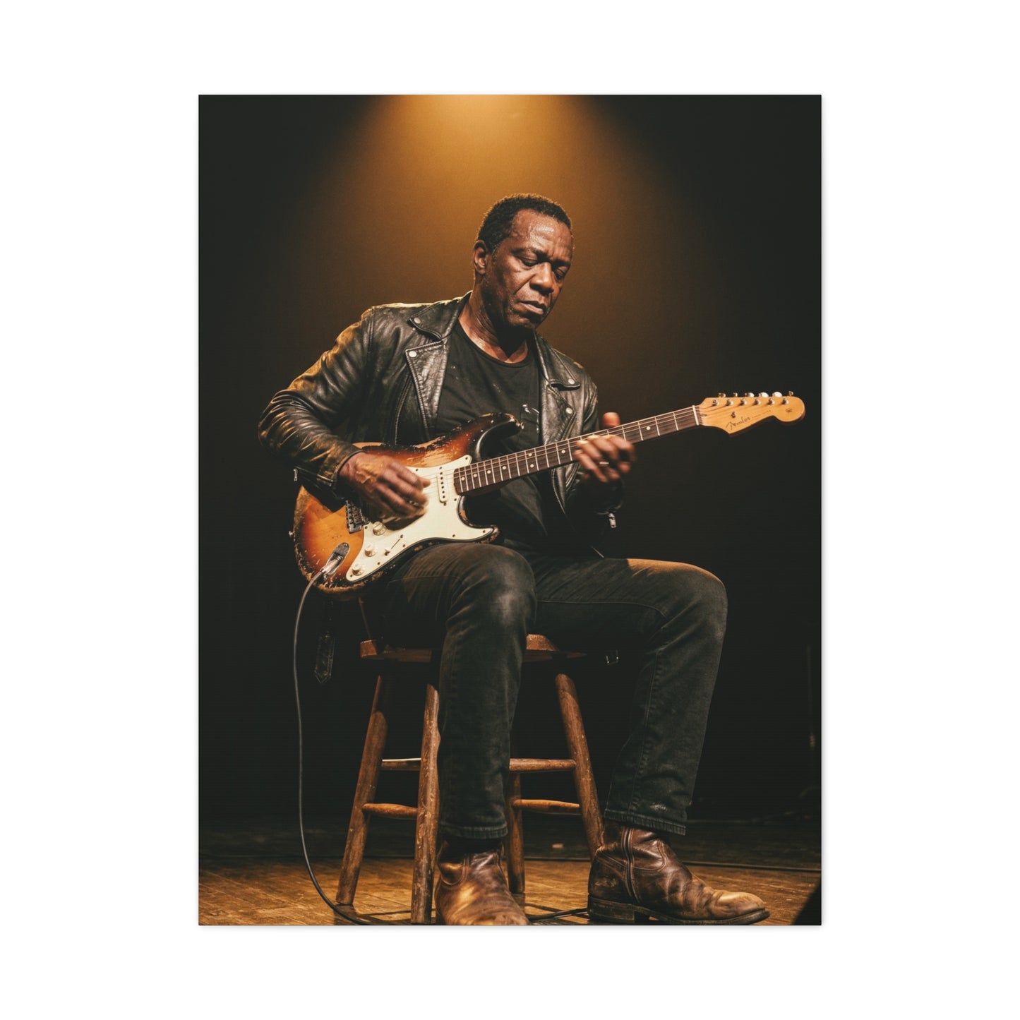 Blues Guitarist Intimate Spotlight Wall Art & Canvas Print