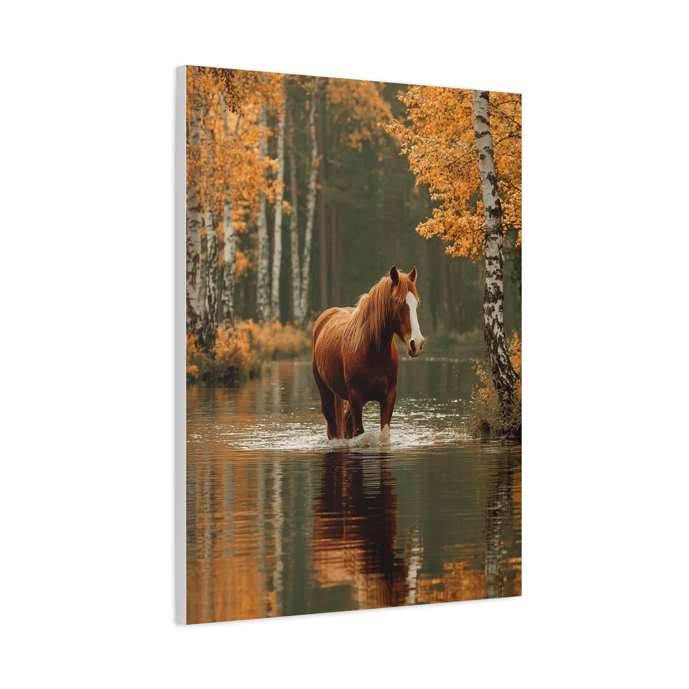 Autumn River Horse Reflection Wall Art & Canvas Print