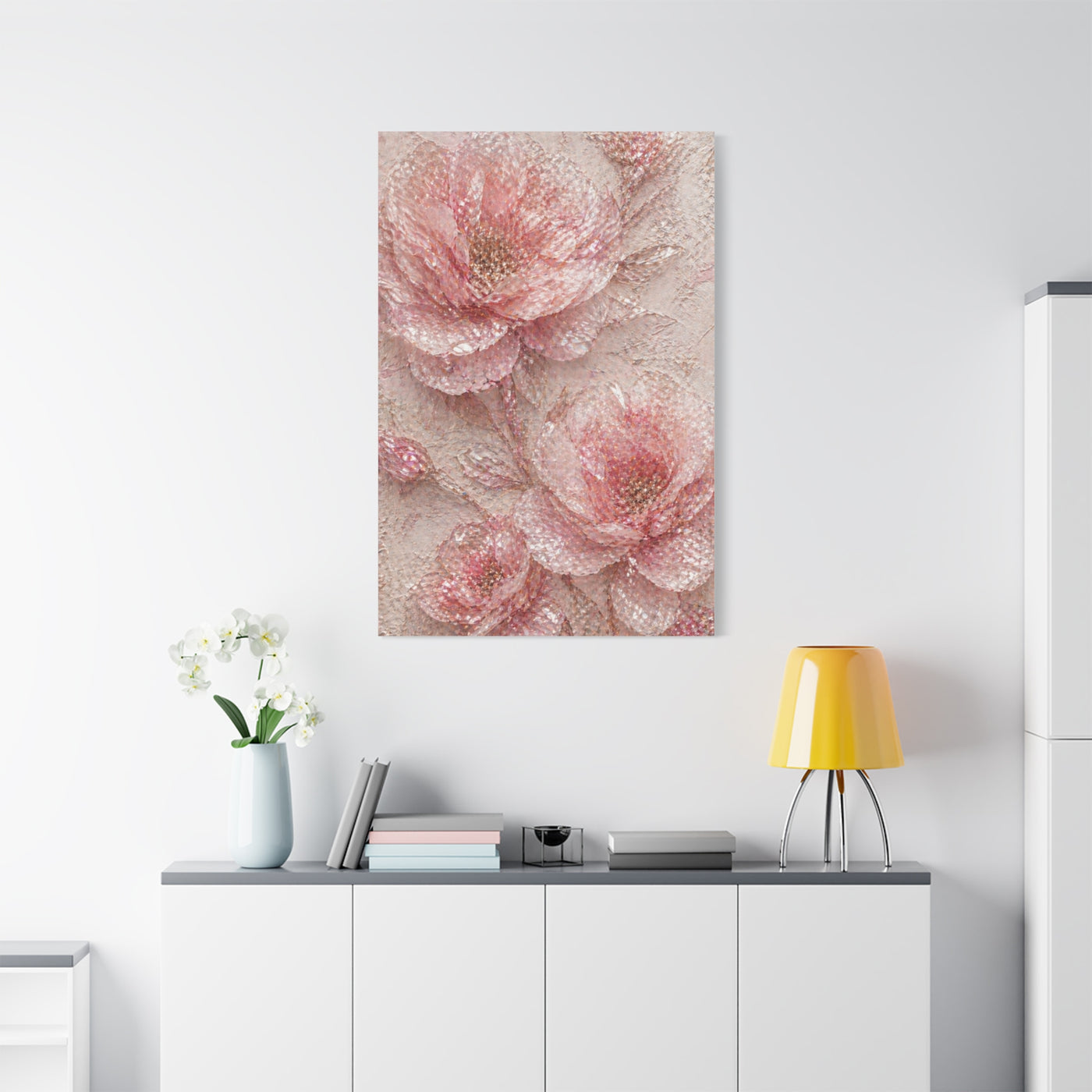 Crushed Glass Pink Floral Relief Wall Art & Canvas Print