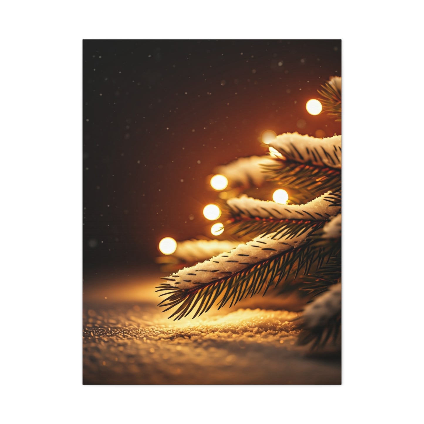 Snowy Pine Branch Fairy Lights Wall Art & Canvas Print