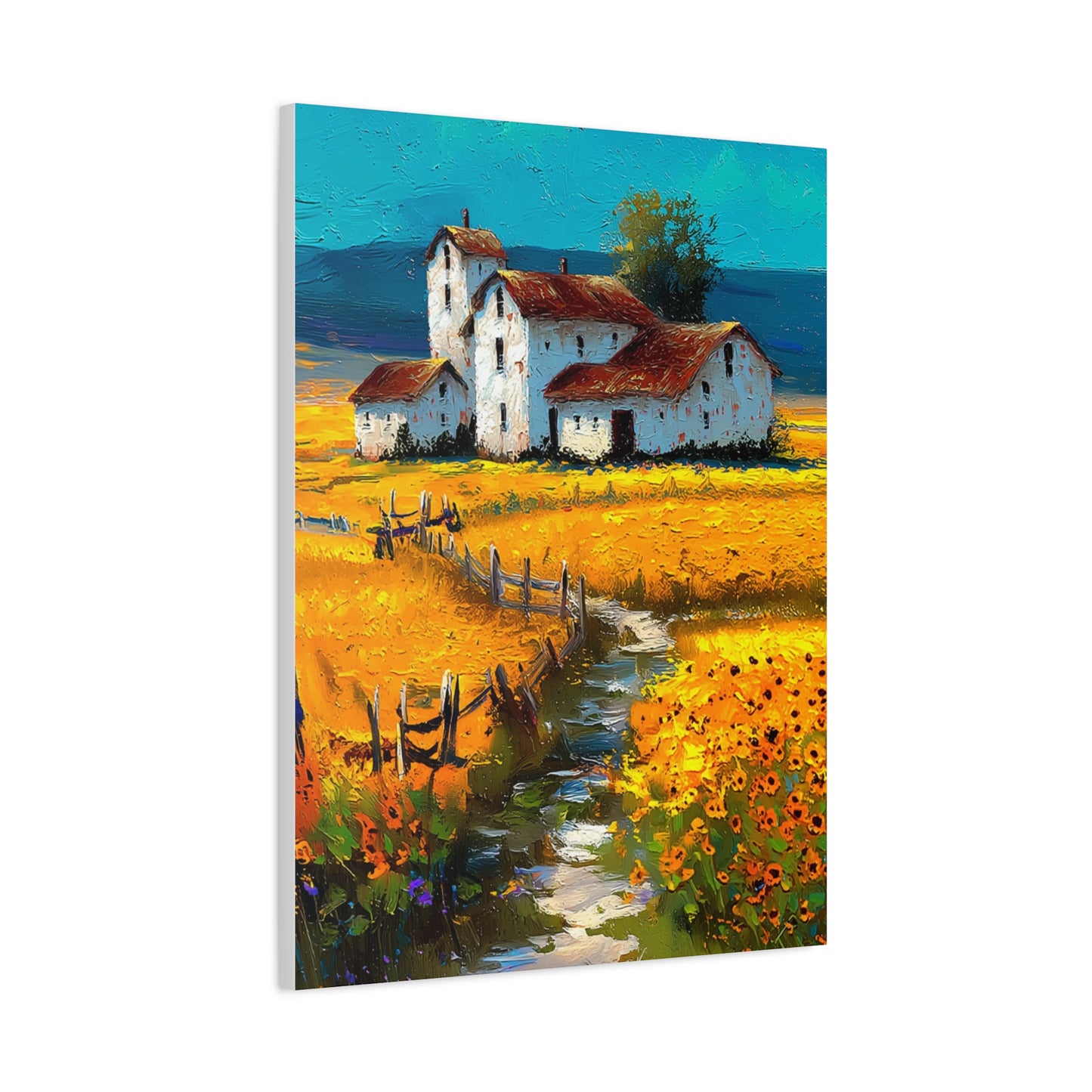 Sunflower Farmhouse Field Landscape Wall Art & Canvas Print