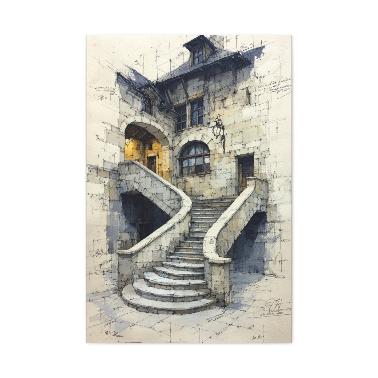 Architectural Staircase Sketch Wall Art & Canvas Print