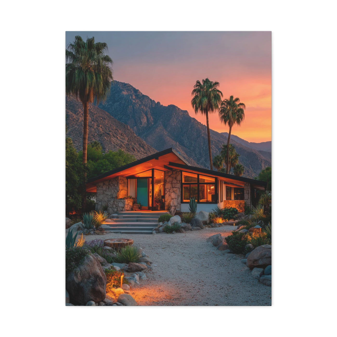 Desert Modern House at Sunset Wall Art & Canvas Print
