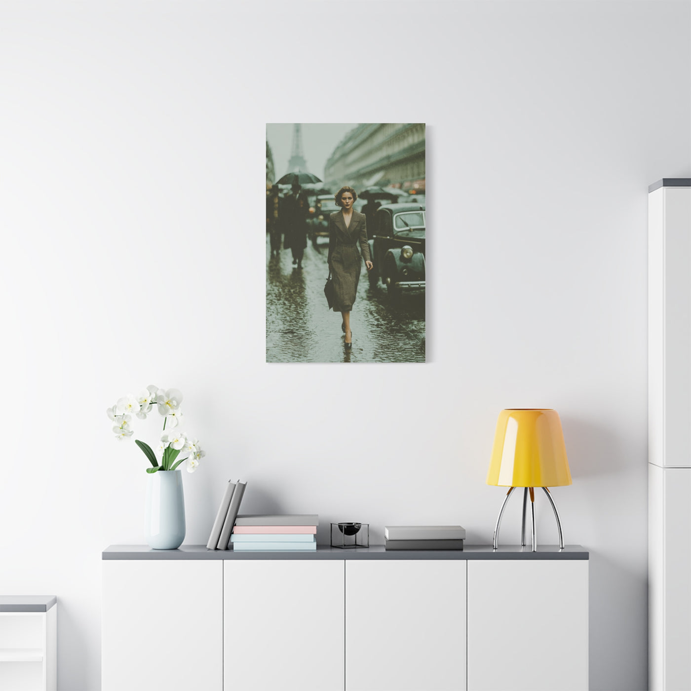 Parisian Rainy Street Elegance Wall Art & Canvas Print