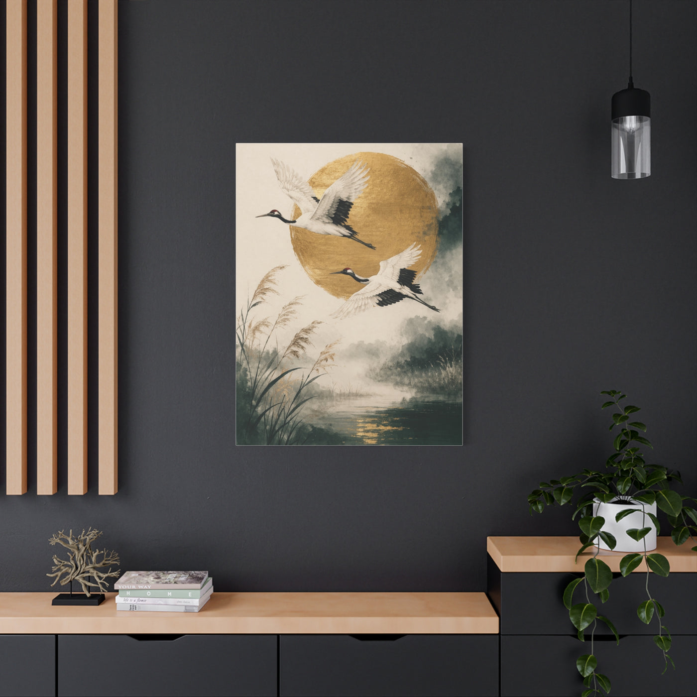 Golden Crane Serenity Wall Art & Canvas Print