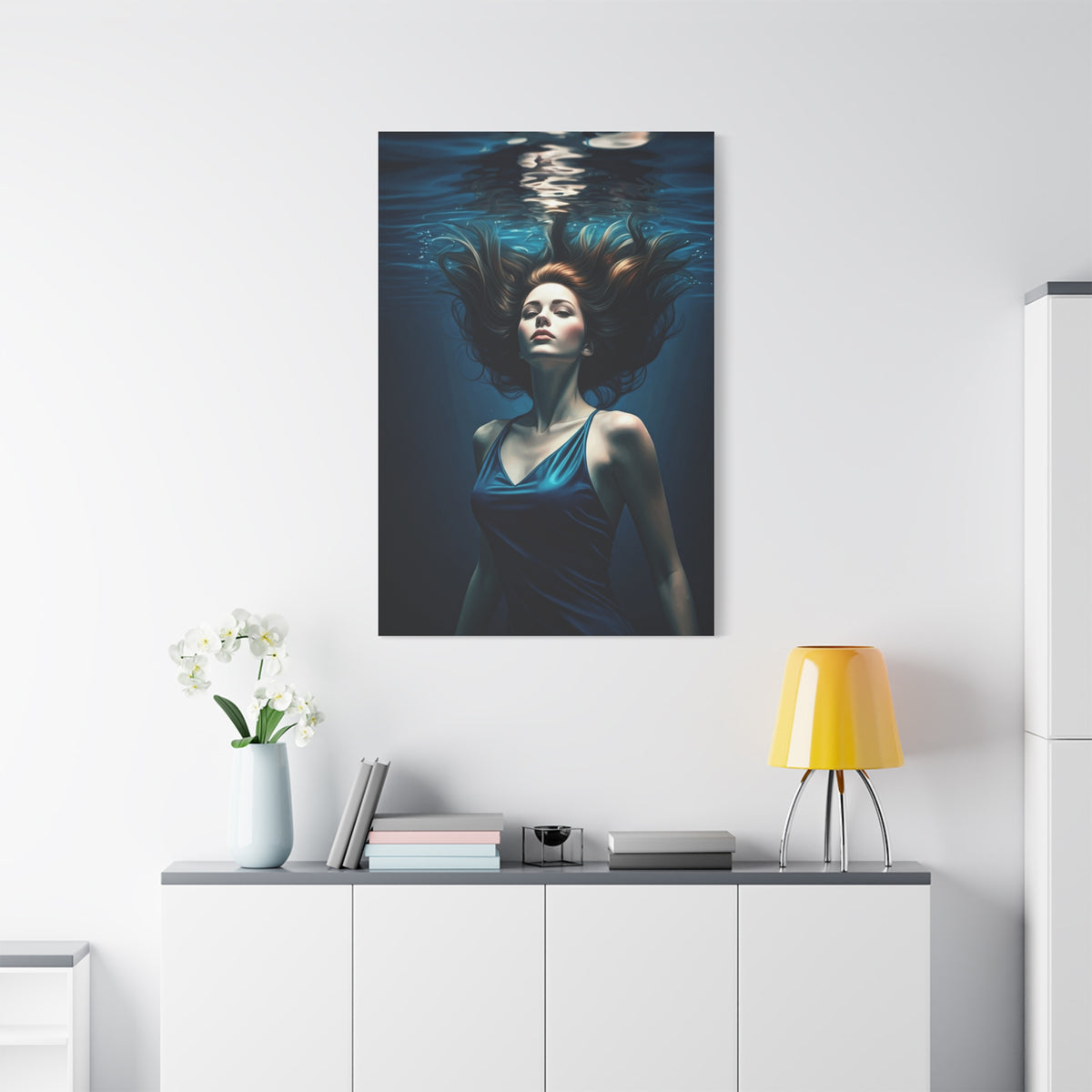 Submerged Serenity Blue Figure Wall Art & Canvas Prints