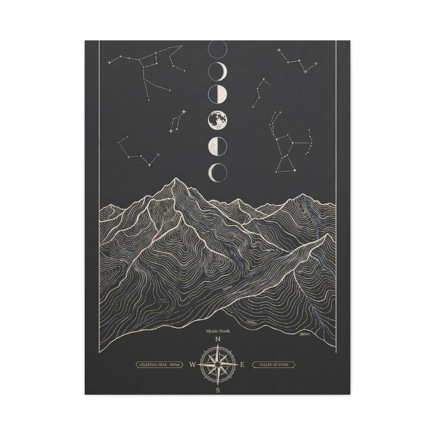 Celestial Topographic Map & Moon Phases Wall Art & Canvas Print