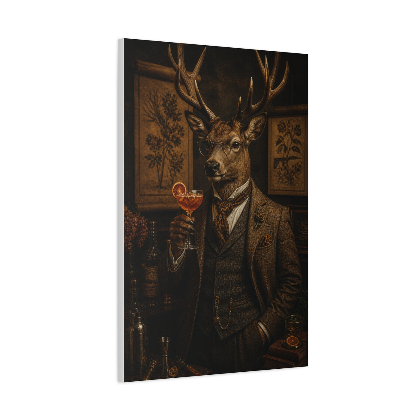 Aristocratic Deer Gentleman Cocktail Portrait Wall Art & Canvas Print