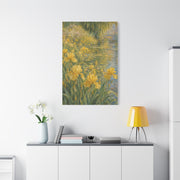 Impressionist Yellow Iris Garden Waterside Scene Wall Art & Canvas Print