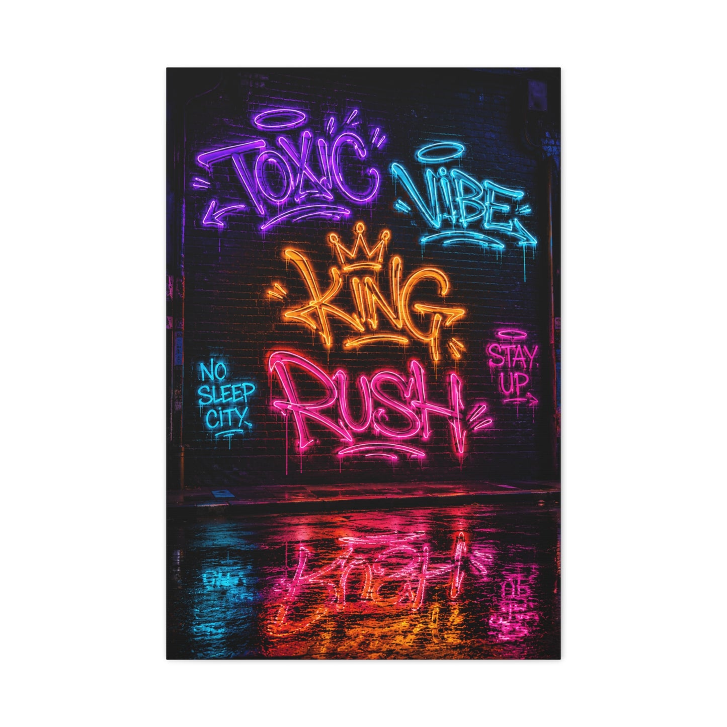 Neon Typography Hustle Street Wall Art & Canvas Print