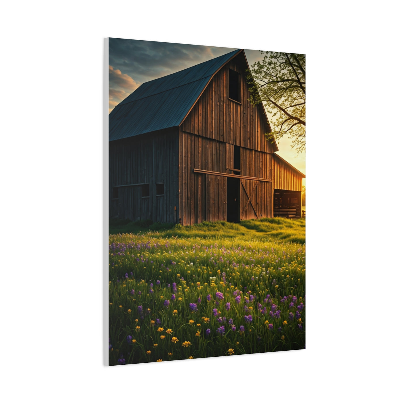 Wildflower Meadow Barn at Sunrise Wall Art & Canvas Prints