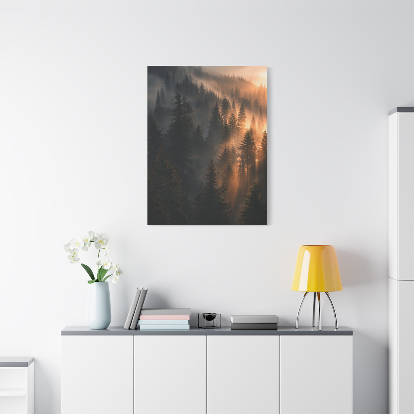 Misty Pine Forest Sunrise Depth Trees Wall Art & Canvas Print
