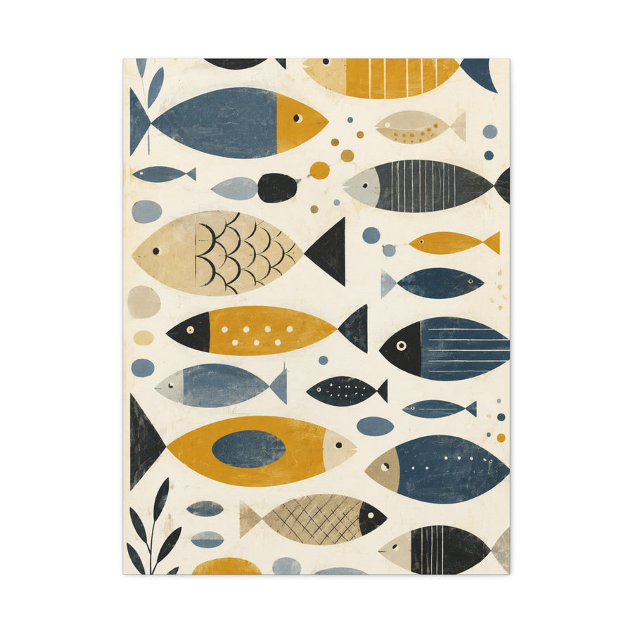 Scandinavian Abstract Fish Pattern Composition Wall Art & Canvas Print