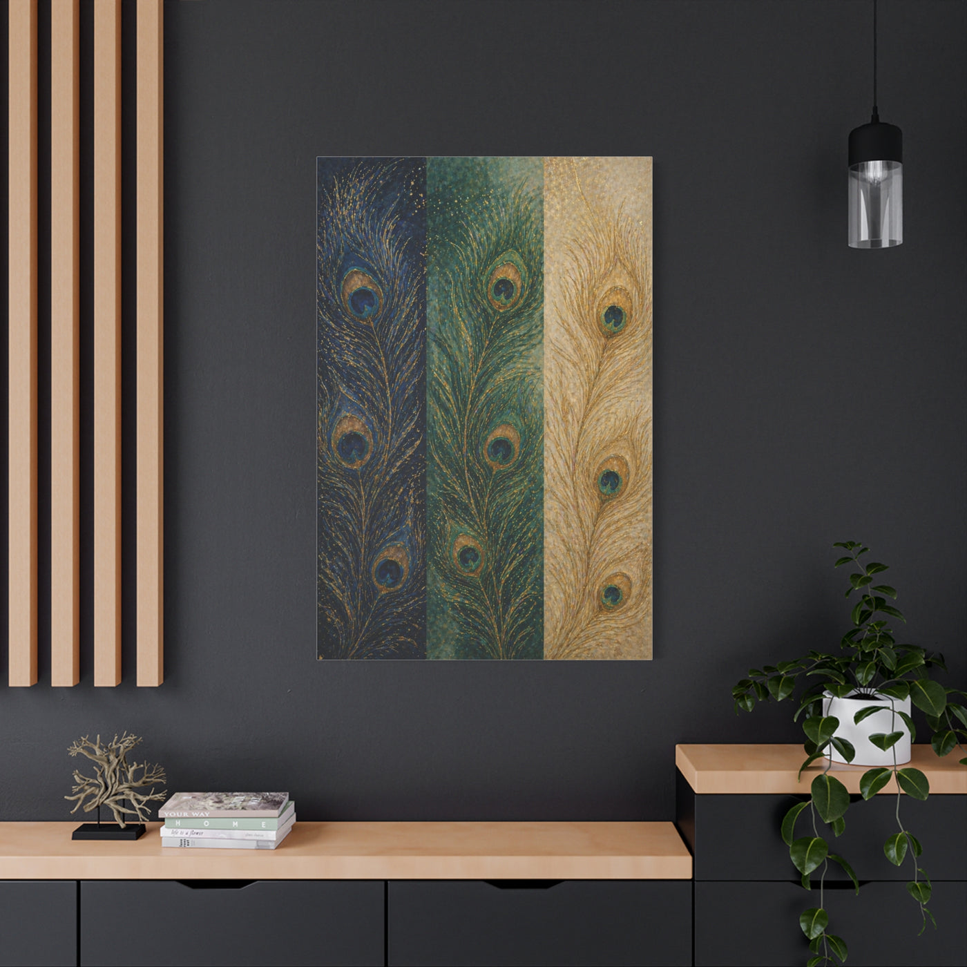Peacock Feather Triptych Harmony Wall Art & Canvas Print