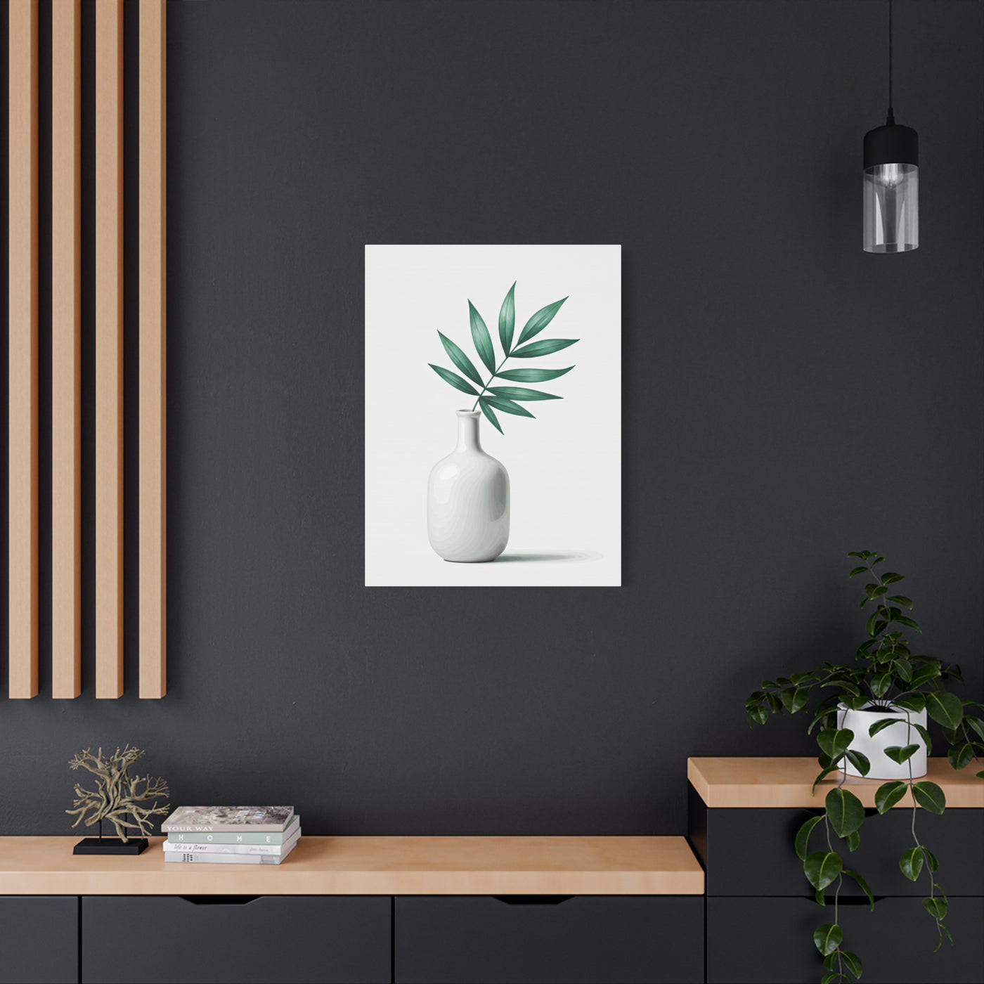 Minimal Vase with Green Leaves Wall Art & Canvas Prints