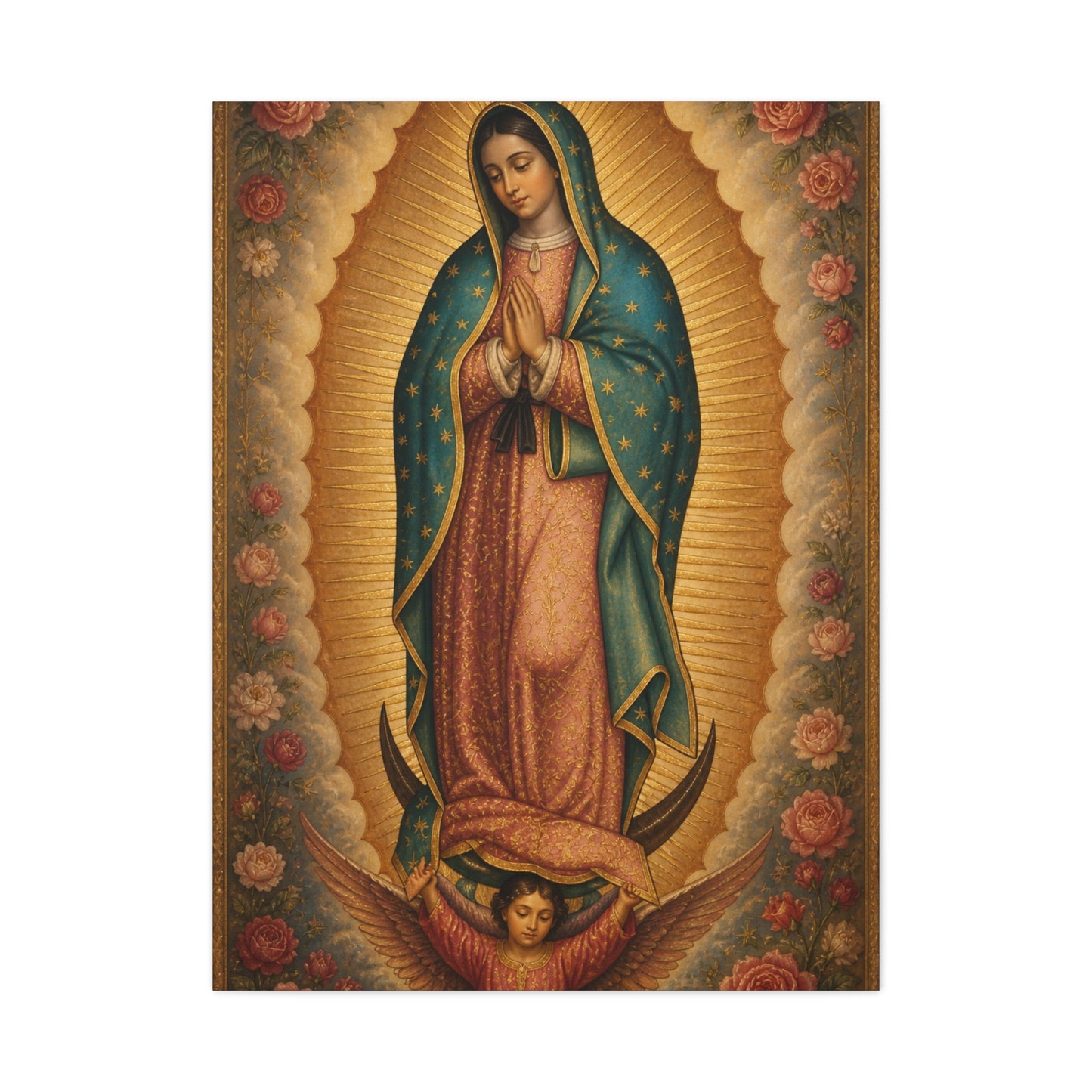 Our Lady of Guadalupe Floral Sacred Icon Wall Art & Canvas Print