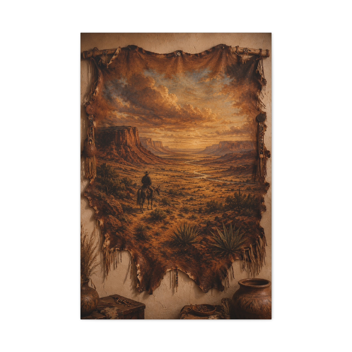 Leather Hide Desert Panorama Southwest Wall Art & Canvas Print