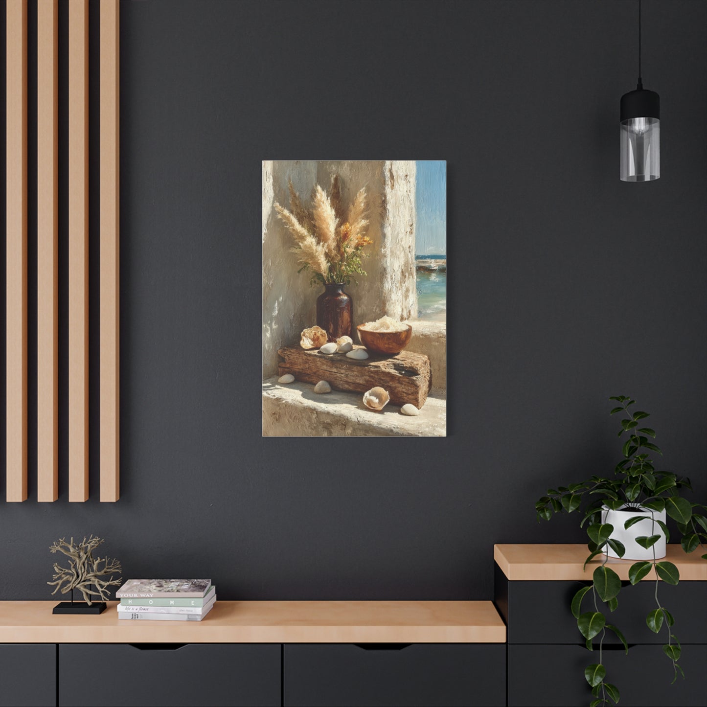 Driftwood Coastal Still Life with Pampas Wall Art & Canvas Print