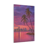 Miami Skyline Tropical Sunset With Palm Trees Wall Art & Canvas Print