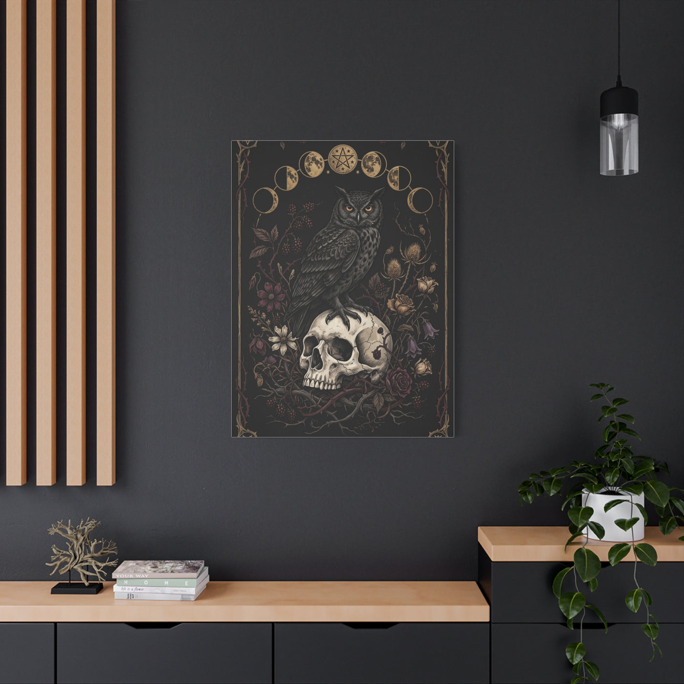 Gothic Occult Owl Skull Composition Wall Art & Canvas Print