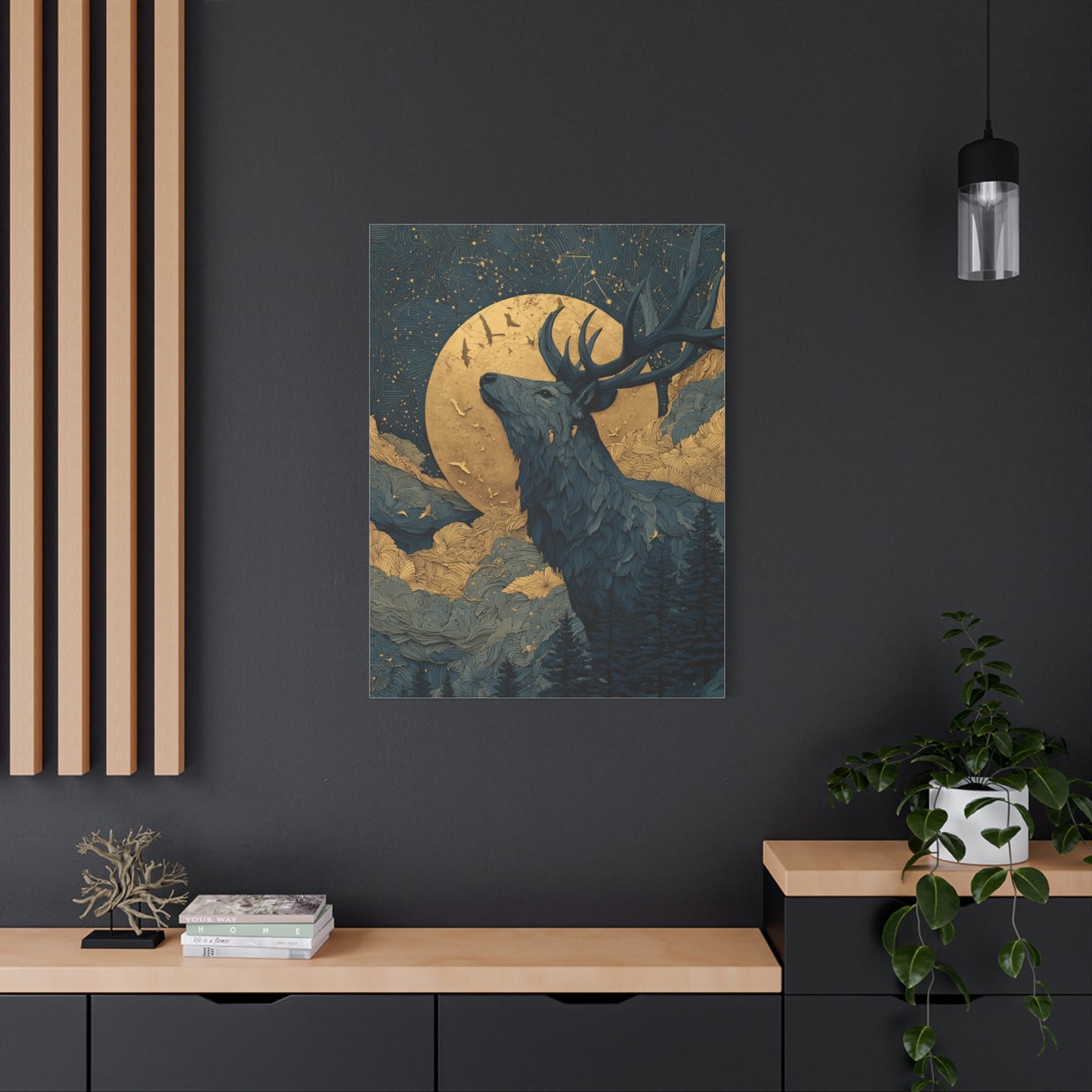 Celestial Moon Stag Wall Art & Canvas Print