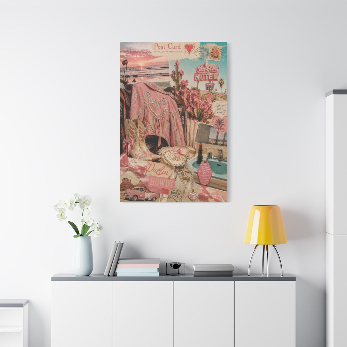 Coquette Cowgirl Desert Postcard Collage Wall Art & Canvas Print