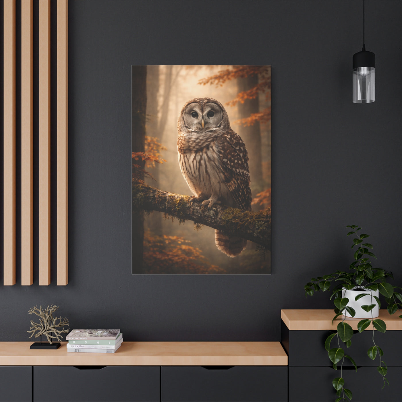 Barred Owl Autumn Forest Portrait Wall Art & Canvas Print