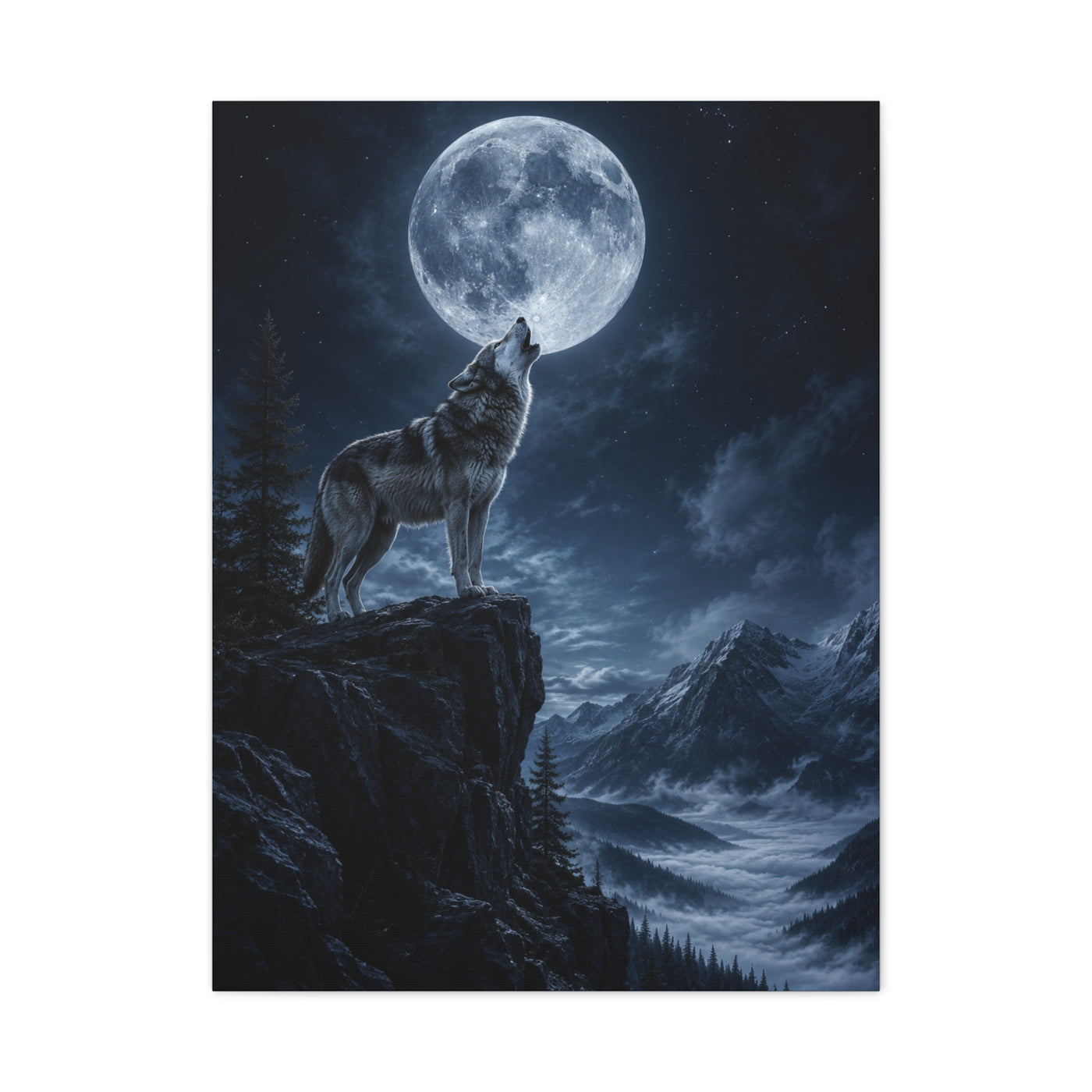Full Moon Howling Wolf Ridge Scene Wall Art & Canvas Print