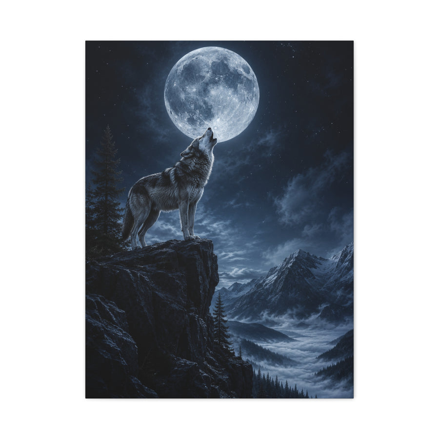Full Moon Howling Wolf Ridge Scene Wall Art & Canvas Print